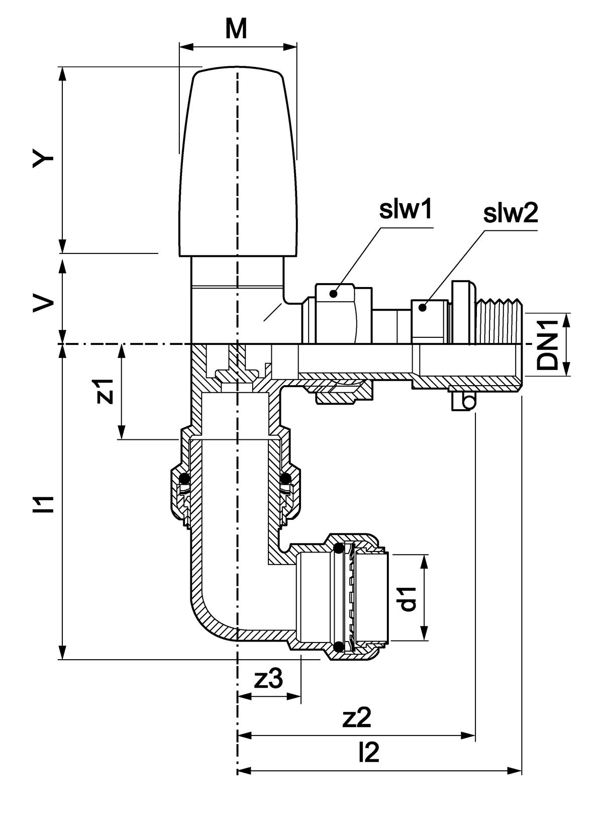 lockshield radiator valve angle pattern with pushfit elbow